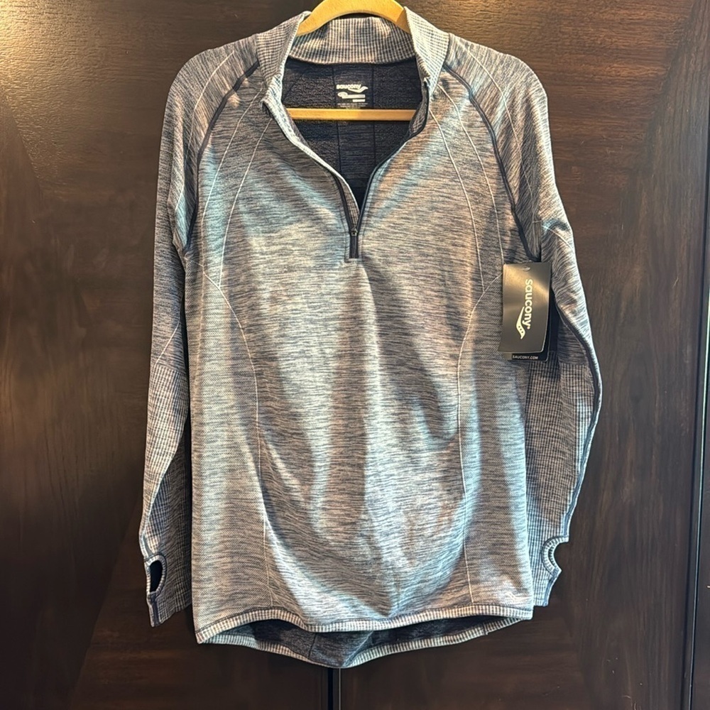 Saucony XL Navy/Gray Long Sleeve Runner’s Quarter-zip Pullover NWT